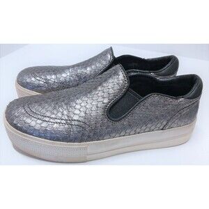 ASH Jungle Metallic Pewter Snake Embossed Leather Platform Slip On Sneakers 39/9